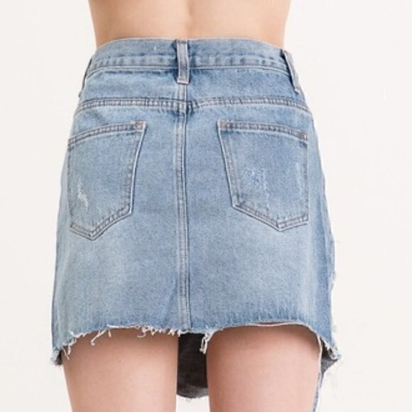 Distress Button front Mini Denim Skirt - Picture 3 of 4
